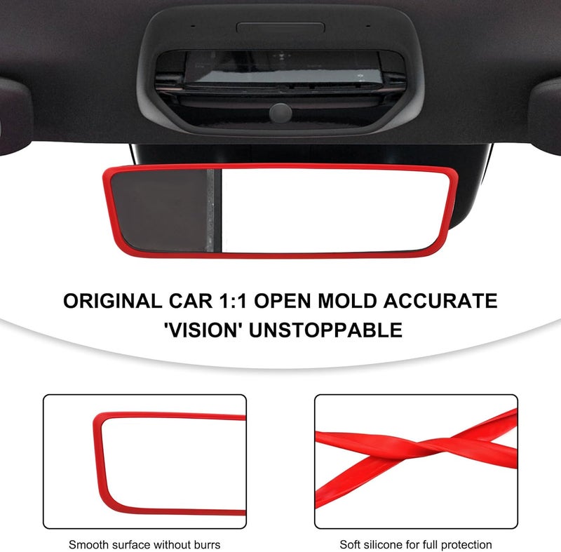 FSTURIOS Car Rear View Mirror Protector Frame, Silicone Rearview Mirror Edge Protective Cover, Automotive Mirrors Trim Frame Decoration Compatible with Model 3 Y X S Semi 2014-2024 (Red) - Image 3
